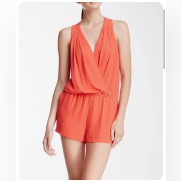 BCBGMaxazria Women’s Halter Romper Tangier Orange – Elastic Waist with Pockets - Picture 7 of 8